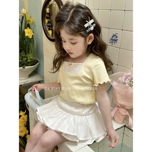 T恤蛋糕公主半身裙洋气两件63015 甜美花边短袖 大小卷女童套装 夏季