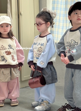 大小卷儿童休闲卫衣春秋卡通圆领时髦卫裤套装外穿韩版运动83107