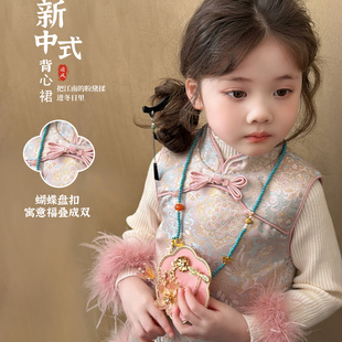 大小卷女童旗袍裙冬季国风唐装儿童汉服裙加厚保暖宝宝背心拜年服