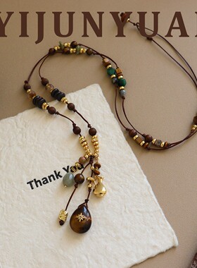 原创秋冬民族风虎眼石流苏水滴毛衣链轻奢高级感饰品小众设计项链