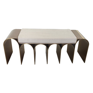 现代简约不锈钢凳子米色超纤皮坐垫长尾凳拱桥形底座卧室衣帽间凳