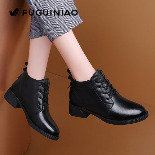 官网新品秋冬款软牛皮皮鞋女软底