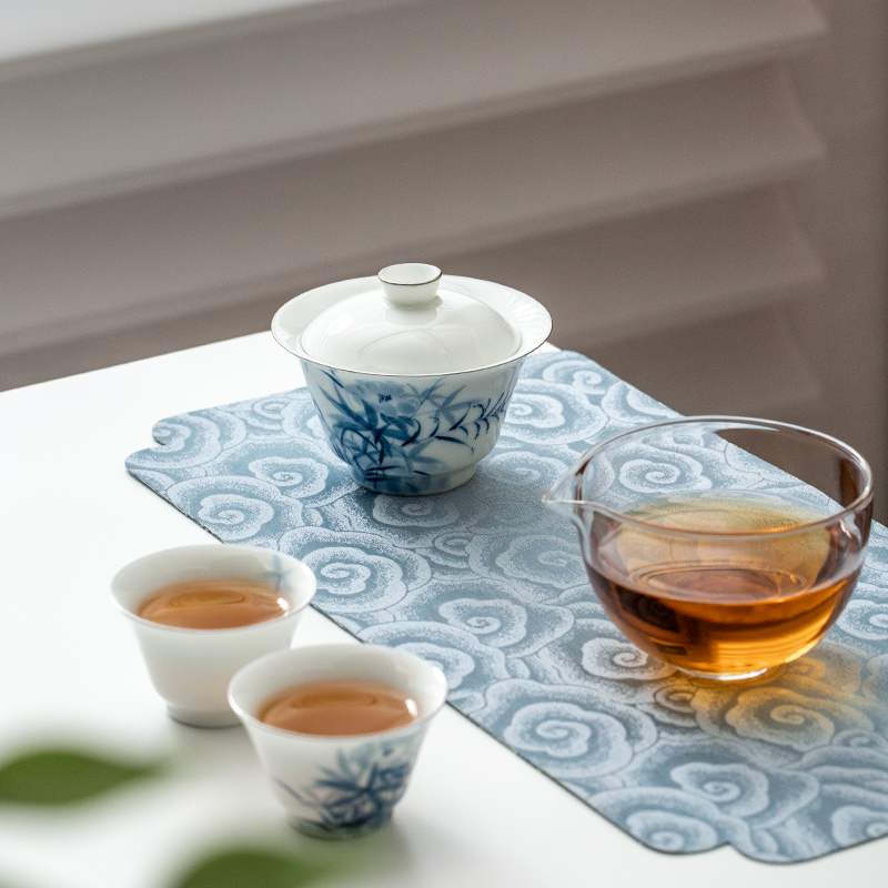 青花手绘陶瓷盖碗旅行茶具套装快客杯薄胎便捷式户外茶具手提包