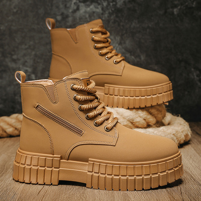 秋冬季内增高鞋男10cm8厘米英伦风工装厚底百搭户外男靴马丁靴男