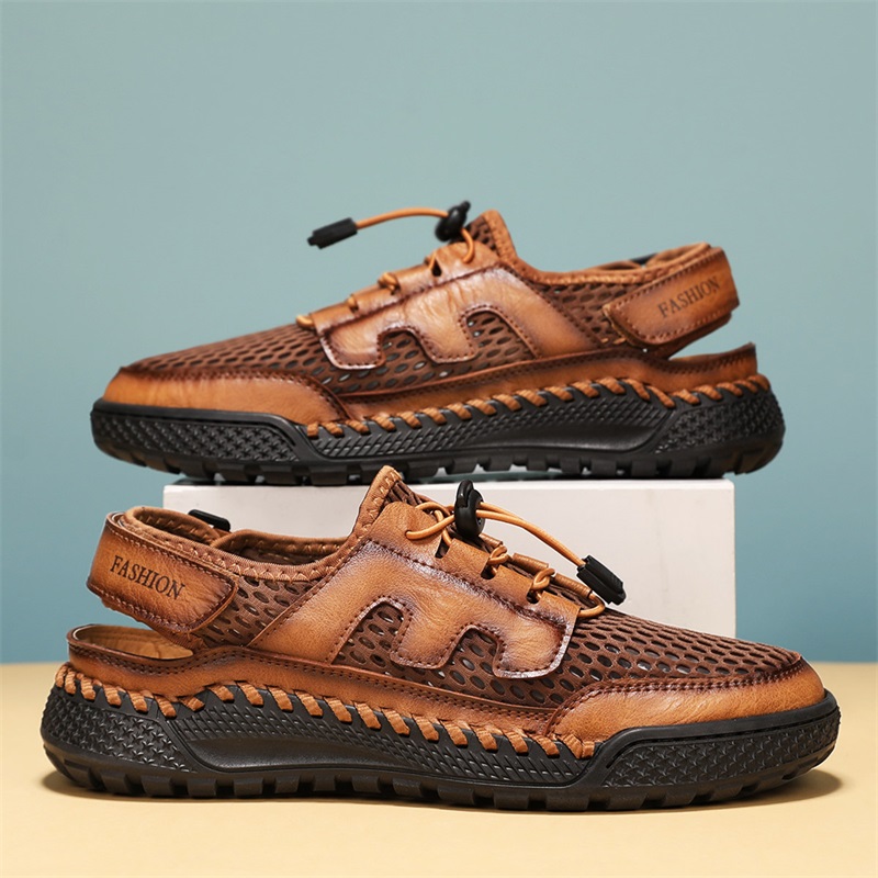 真皮牛皮夏季男士凉鞋罗马户外网面鞋商务高端手工室外青年沙滩鞋