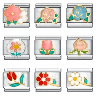 花卉钛钢滴油焊接图案意大利模块手链 Italian charm bracelet