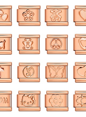 玫瑰金色钛钢冲压图案DIY意大利模块手链 Italian charm bracel