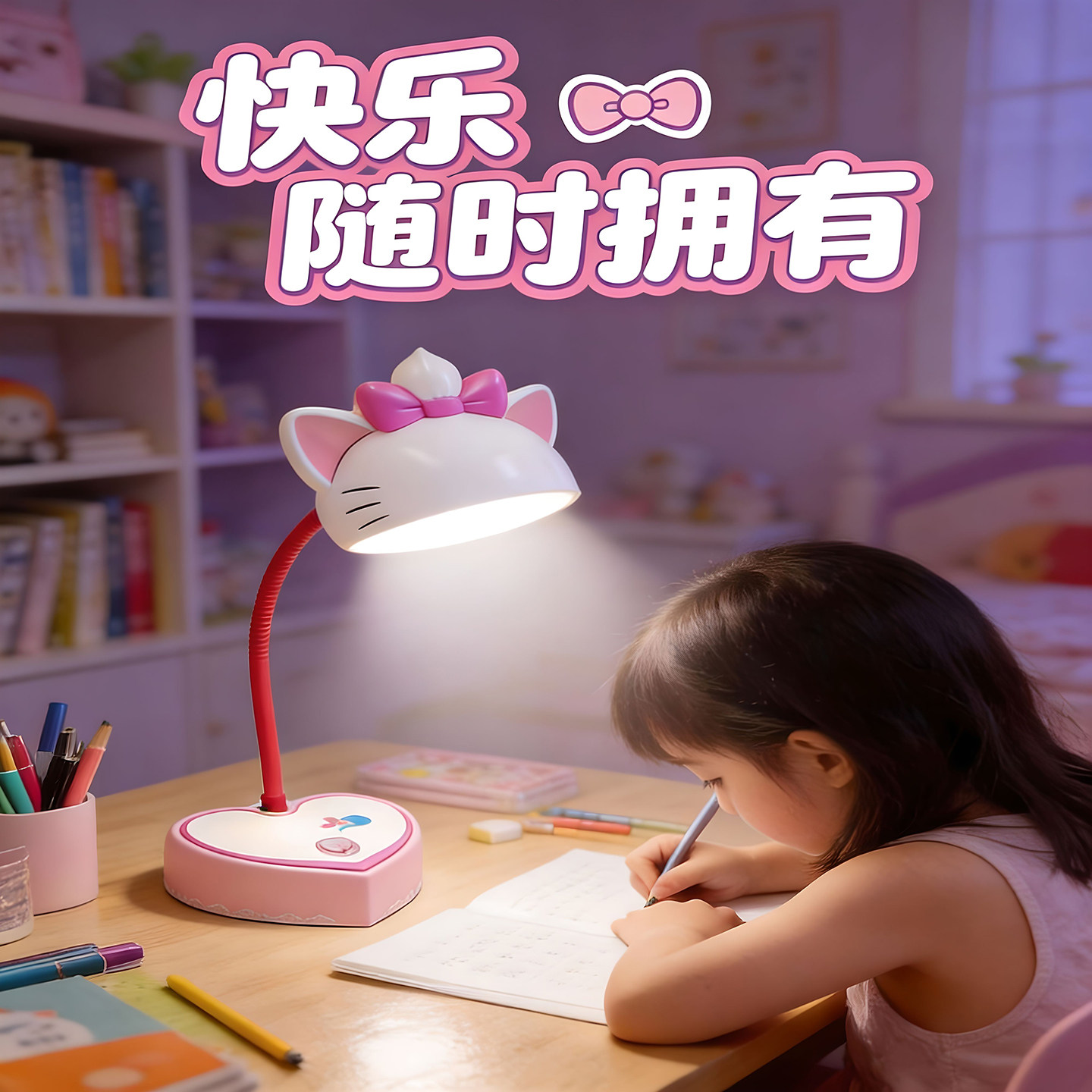 迪士尼玛丽猫护眼台灯学习电池儿童学生作业床头小夜灯创意礼物灯