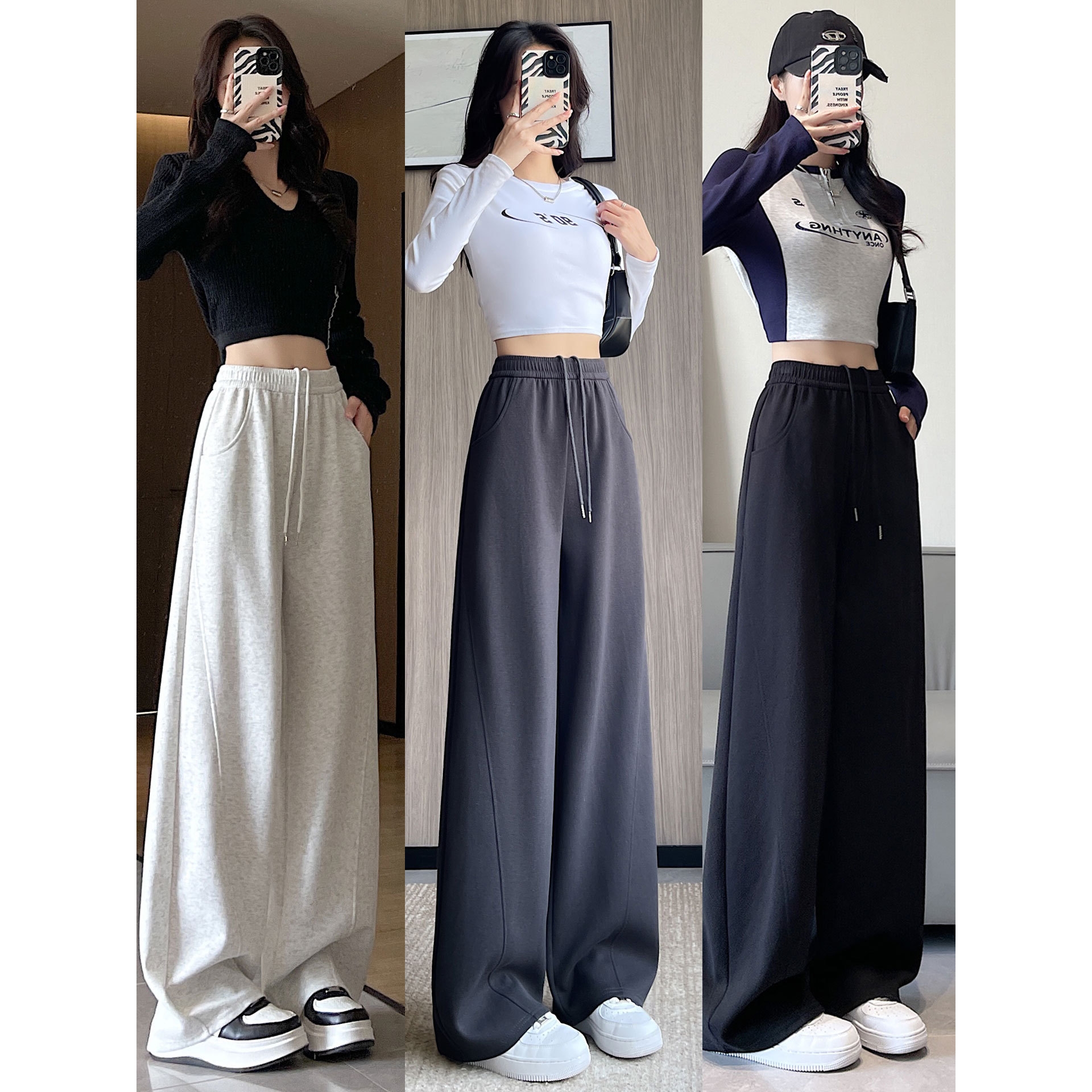 德国进口窄版香蕉阔腿裤女2025新款秋季直筒运动裤小个子宽松垂感