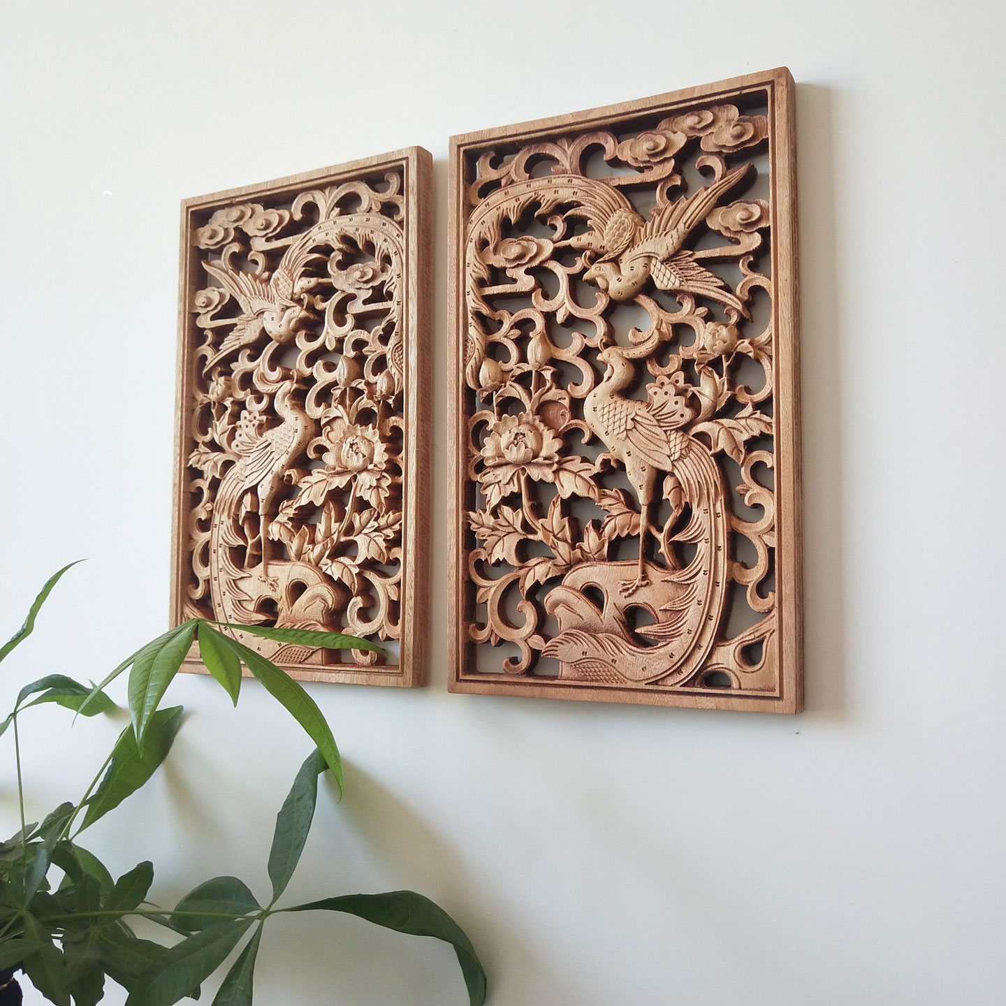 东阳木雕中式香樟实木雕挂件镂空小复古装饰品贴花壁挂雕刻工艺品
