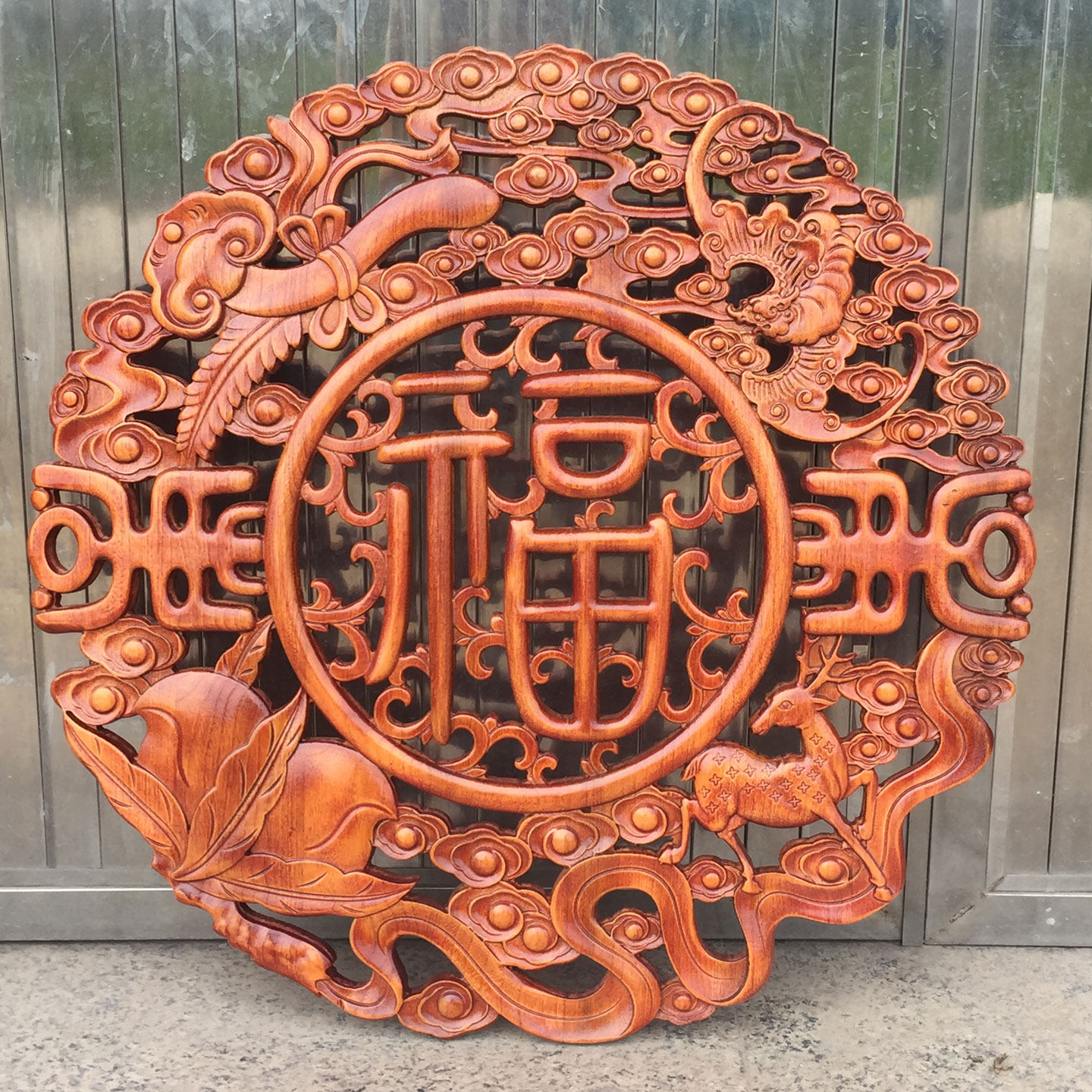 东阳木雕壁挂沙发福禄寿圆形挂件