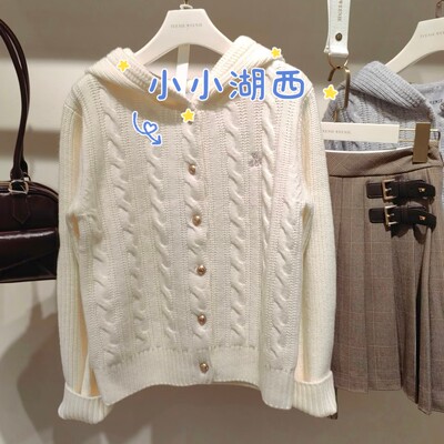 【赵露思同款】小熊25年冬季女连帽搅花针织开衫外套 TTCK254TC7E