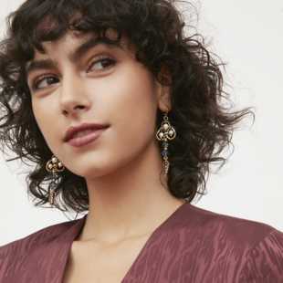 小夜曲工坊 Holly 关山月 新中式 双喜环状吊坠 琉璃蓝 耳环耳夹