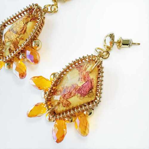 小夜曲工坊 威尼斯系列 旧欢如梦 琥珀光芒斑驳金造型耳环耳夹