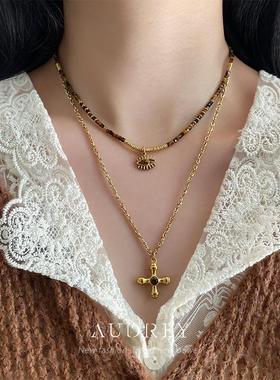 天然虎眼石设计感串珠项链女