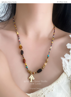 小众天然石彩色设计感长款毛衣链