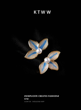 BO丨滴釉蓝~925银针镀14K金色花朵耳钉 清新小众高级感耳饰LC-825