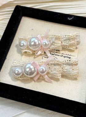 新款蕾丝少女甜美森系珍珠丝带蝴蝶结边夹女高级感气质侧边碎发卡