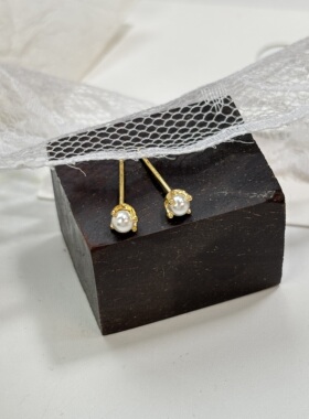 BO丨镀真金迷你款睡觉不用摘银针珍珠耳钉女新款潮气质小耳饰06