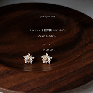 Byeonce 925银针镀14K雪花锆石耳钉环女耳饰LA984 bi入王炸款