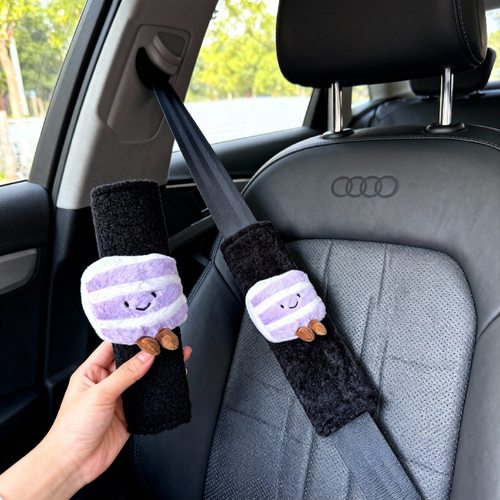 新款创意安全带毛绒套可爱芋泥蛋糕茶壶公仔娃娃车载装饰玩偶护肩