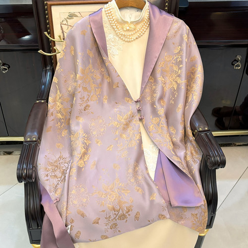 高档新中式提花双层桑蚕丝披肩女