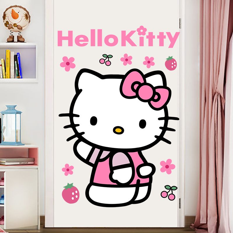 Hellokitty卡通门贴可爱少女心凯蒂猫墙贴儿童房装饰布置自粘贴画