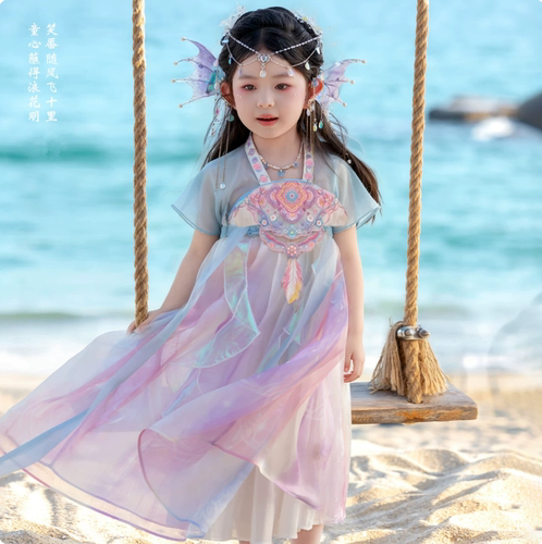 爆款美人鱼海边汉服女童公主裙夏季2026儿童古风薄款小女孩连衣裙