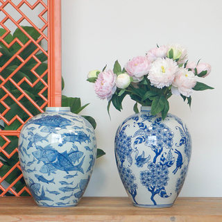 青花瓷花瓶新中式法式陶瓷装饰客厅玄关电视柜高级感插花花器摆件