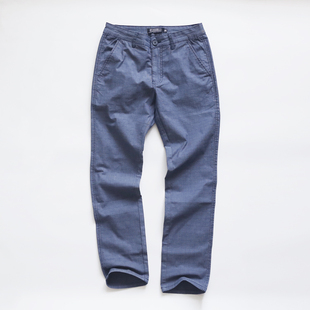 出口外贸尾货男裤长裤春秋休闲裤格子修身弹性弹力直筒裤斜插袋蓝