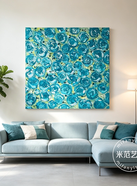 蓝色玫瑰花油画现代抽象客厅沙发背景墙挂画卧室床头餐厅装饰画