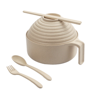 家用麦秆餐具碗筷套装学生宿舍带盖大碗日式方便面泡面碗神器