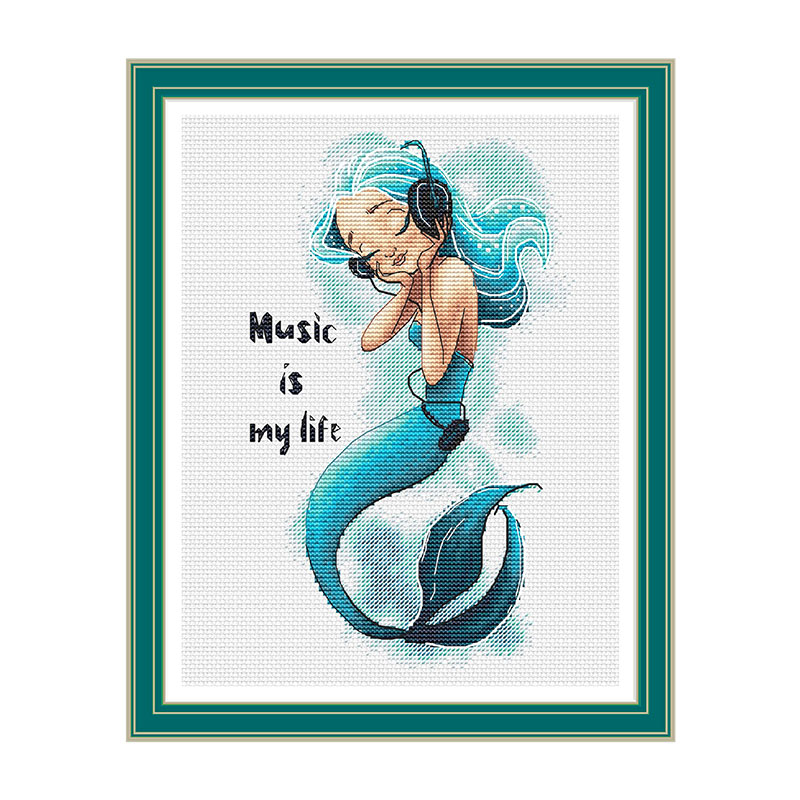 小小鱼DMC绣线十字绣套件 E1161音乐美人鱼可爱卡通新品精准印花