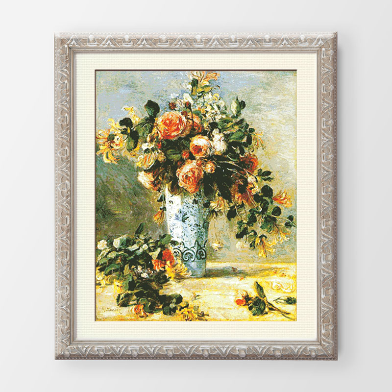 DMC绣线小小鱼精准印花十字绣套件 B1486玫瑰蓝花瓶满绣客厅大幅