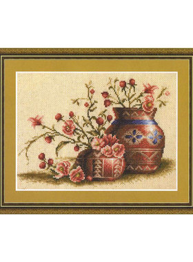 小小鱼DMC绣线十字绣套件 B335红色花罐手工刺绣亚麻绣布