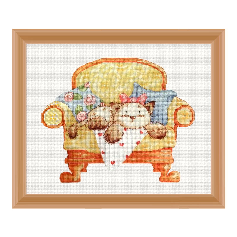 小小鱼DMC绣线十字绣套件 A3323沙发上的猫 卡通手工刺绣精准印花