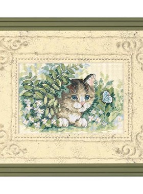 家居手工刺绣小小鱼十字绣套件DIM033-6957小猫与蝴蝶14CT乳白布