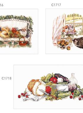 小小鱼DMC绣线十字绣套件 C1716-1718长凳上的猫新品三幅