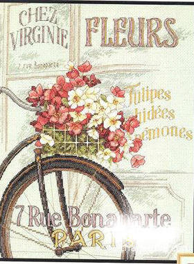 小小鱼DMC绣线十字绣套件 T526自行车与花 DIM35195乳白绣布