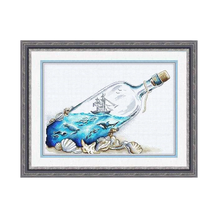 新品风景小小鱼DMC十字绣线 C1491瓶中的海洋 精准印花刺绣