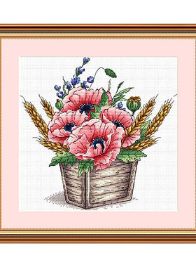 小小鱼DMC绣线新品十字绣套件 B1548木桶虞美人花卉手工刺绣