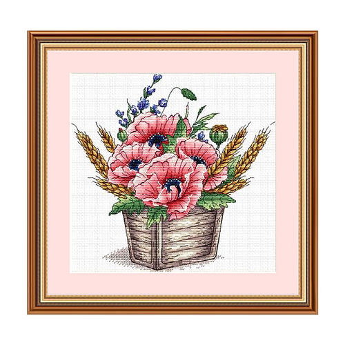小小鱼DMC绣线新品十字绣套件 B1548木桶虞美人花卉手工刺绣