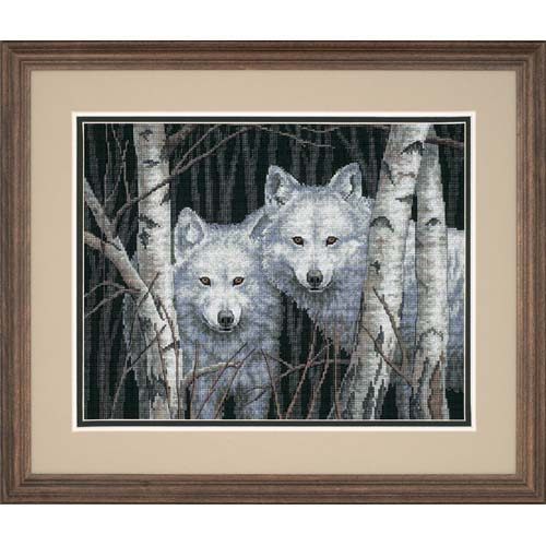 dmc绣线十字绣套件动物dim105-35035丛林两只白狐黑色布