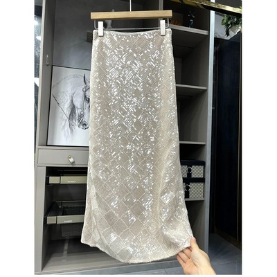 欧货重工亮片半身裙女夏季轻奢气质时尚高腰显瘦a字包臀鱼尾长裙