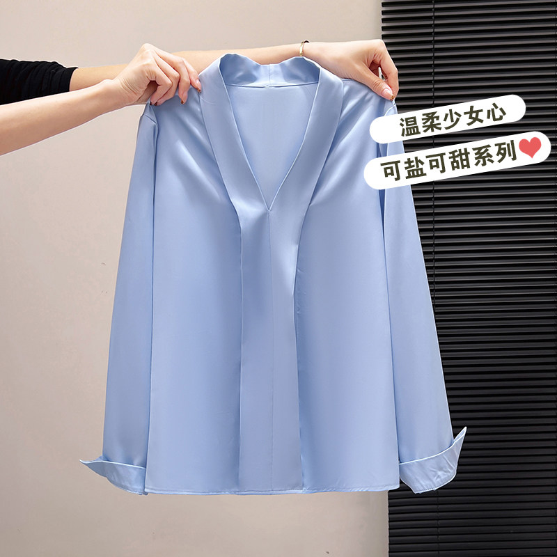 高级感轻奢垂感缎面衬衫女春装2026新款气质职业西装内搭正肩上衣,女装/女士精品,衬衫,淘宝优惠券,粉丝福利购,淘宝优惠卷