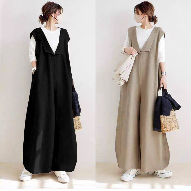 设计感小众工装连衣裤女夏季大码胖MM宽松洋气减龄阔腿背带连体裤