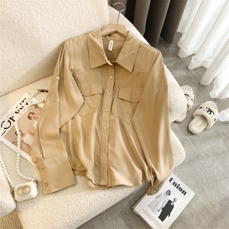 卡其色复古气质翻领垂感衬衫女春季休闲慵懒宽松衬衣内搭棉麻上衣,女装/女士精品,衬衫,淘宝优惠券,粉丝福利购,淘宝优惠卷