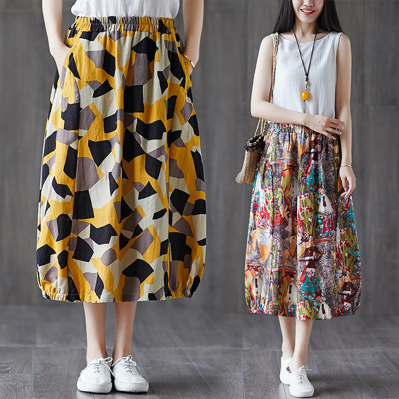 Ethnic style Flax skirt Summer wear new pattern literature printing Easy Elastic waist Long Bud skirt Lantern skirtin the Women's clothing/Boutique , Skirts  category - from Buy2taobao.com to provide professional Taobao agent buy service