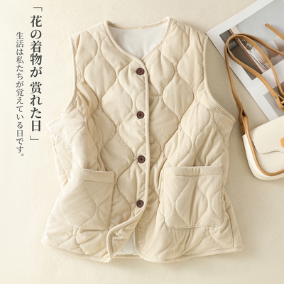 高端灯芯绒马甲外套女秋冬新款夹棉加厚坎肩背心外穿复古马夹棉衣
