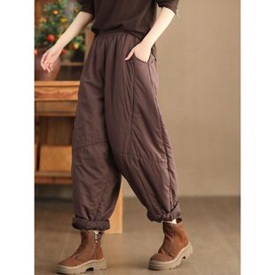 潮 松紧腰宽松百搭加厚保暖灯笼裤 外贸原单轻薄羽绒棉裤 女外穿冬季